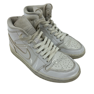 Nike Air Jordan 1 Patent Mid Triple White Retro Sneakers